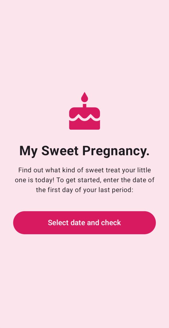 App screen inviting you to select the first day of your last period to check your baby's size